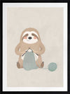 A relaxed sloth sits knitting with a ball of yarn in soft grey-brown tones, from the Little Tails Collection by Urban Road.