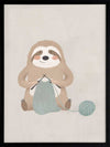 A relaxed sloth sits knitting with a ball of yarn in soft grey-brown tones, from the Little Tails Collection by Urban Road.