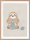 A relaxed sloth sits knitting with a ball of yarn in soft grey-brown tones, from the Little Tails Collection by Urban Road.