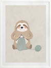 A relaxed sloth sits knitting with a ball of yarn in soft grey-brown tones, from the Little Tails Collection by Urban Road.