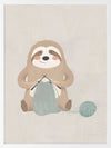 A relaxed sloth sits knitting with a ball of yarn in soft grey-brown tones, from the Little Tails Collection by Urban Road.