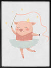 A pig ballerina in a tutu twirls a ribbon wand with tiny stars in blue and pink accents, from the Little Tails Collection by Urban Road.