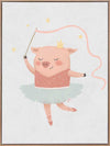 A pig ballerina in a tutu twirls a ribbon wand with tiny stars in blue and pink accents, from the Little Tails Collection by Urban Road.