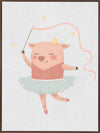 A pig ballerina in a tutu twirls a ribbon wand with tiny stars in blue and pink accents, from the Little Tails Collection by Urban Road.