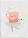 A pig ballerina in a tutu twirls a ribbon wand with tiny stars in blue and pink accents, from the Little Tails Collection by Urban Road.