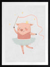 A pig ballerina in a tutu twirls a ribbon wand with tiny stars in blue and pink accents, from the Little Tails Collection by Urban Road.