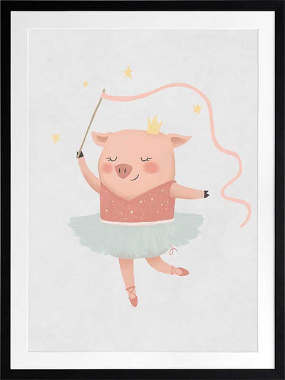 A pig ballerina in a tutu twirls a ribbon wand with tiny stars in blue and pink accents, from the Little Tails Collection by Urban Road.