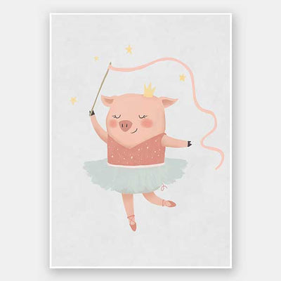 A pig ballerina in a tutu twirls a ribbon wand with tiny stars in blue and pink accents, from the Little Tails Collection by Urban Road.