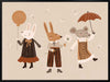 Forest friends—two rabbits and a mouse—parade with a balloon and umbrella in warm neutral oranges, from the Little Tails Collection by Urban Road.