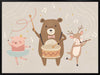 A joyous forest band with a drumming bear, violin-playing deer and dancing pig creates music in soft grey-brown tones, from the Little Tails Collection by Urban Road.