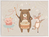 A joyous forest band with a drumming bear, violin-playing deer and dancing pig creates music in soft grey-brown tones, from the Little Tails Collection by Urban Road.
