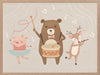 A joyous forest band with a drumming bear, violin-playing deer and dancing pig creates music in soft grey-brown tones, from the Little Tails Collection by Urban Road.