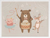 A joyous forest band with a drumming bear, violin-playing deer and dancing pig creates music in soft grey-brown tones, from the Little Tails Collection by Urban Road.