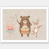 A joyous forest band with a drumming bear, violin-playing deer and dancing pig creates music in soft grey-brown tones, from the Little Tails Collection by Urban Road.
