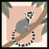 Whimsical illustration of a lemur perched on a tree branch with soft leaves and a blush backdrop, from the Little Tails Collection by Urban Road.