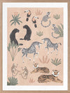 Playful jungle montage featuring friendly animals and foliage in soft peachy pastels, from the Little Tails Collection by Urban Road.