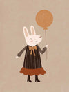Sweet rabbit in a striped dress holding an orange balloon against a soft neutral background, from the Little Tails Collection by Urban Road.