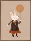 Sweet rabbit in a striped dress holding an orange balloon against a soft neutral background, from the Little Tails Collection by Urban Road.