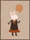 Sweet rabbit in a striped dress holding an orange balloon against a soft neutral background, from the Little Tails Collection by Urban Road.