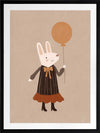 Sweet rabbit in a striped dress holding an orange balloon against a soft neutral background, from the Little Tails Collection by Urban Road.