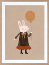 Sweet rabbit in a striped dress holding an orange balloon against a soft neutral background, from the Little Tails Collection by Urban Road.