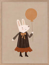 Sweet rabbit in a striped dress holding an orange balloon against a soft neutral background, from the Little Tails Collection by Urban Road.