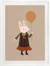 Sweet rabbit in a striped dress holding an orange balloon against a soft neutral background, from the Little Tails Collection by Urban Road.