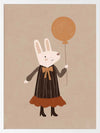 Sweet rabbit in a striped dress holding an orange balloon against a soft neutral background, from the Little Tails Collection by Urban Road.