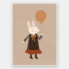 Sweet rabbit in a striped dress holding an orange balloon against a soft neutral background, from the Little Tails Collection by Urban Road.