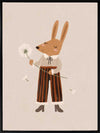 A gentle orange rabbit in striped pants holding a fluffy dandelion, making a wish amid soft neutral tones, from the Little Tails Collection by Urban Road.