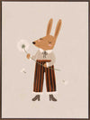 A gentle orange rabbit in striped pants holding a fluffy dandelion, making a wish amid soft neutral tones, from the Little Tails Collection by Urban Road.