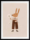 A gentle orange rabbit in striped pants holding a fluffy dandelion, making a wish amid soft neutral tones, from the Little Tails Collection by Urban Road.