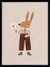 A gentle orange rabbit in striped pants holding a fluffy dandelion, making a wish amid soft neutral tones, from the Little Tails Collection by Urban Road.