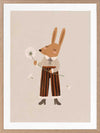 A gentle orange rabbit in striped pants holding a fluffy dandelion, making a wish amid soft neutral tones, from the Little Tails Collection by Urban Road.