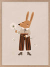 A gentle orange rabbit in striped pants holding a fluffy dandelion, making a wish amid soft neutral tones, from the Little Tails Collection by Urban Road.