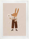 A gentle orange rabbit in striped pants holding a fluffy dandelion, making a wish amid soft neutral tones, from the Little Tails Collection by Urban Road.
