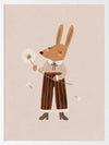 A gentle orange rabbit in striped pants holding a fluffy dandelion, making a wish amid soft neutral tones, from the Little Tails Collection by Urban Road.