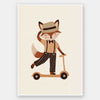 Dapper fox scooting along in a hat and striped outfit on a warm neutral backdrop, from the Little Tails Collection by Urban Road.
