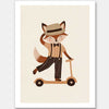 Dapper fox scooting along in a hat and striped outfit on a warm neutral backdrop, from the Little Tails Collection by Urban Road.