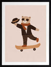 Stylish bear balancing on a skateboard with a top hat and scarf in peachy tones, from the Little Tails Collection by Urban Road.