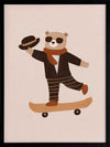 Stylish bear balancing on a skateboard with a top hat and scarf in peachy tones, from the Little Tails Collection by Urban Road.