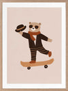 Stylish bear balancing on a skateboard with a top hat and scarf in peachy tones, from the Little Tails Collection by Urban Road.