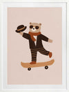Stylish bear balancing on a skateboard with a top hat and scarf in peachy tones, from the Little Tails Collection by Urban Road.