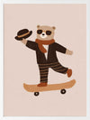 Stylish bear balancing on a skateboard with a top hat and scarf in peachy tones, from the Little Tails Collection by Urban Road.