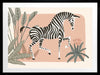 Graceful zebra stepping through leafy jungle plants on a soft peach background, from the Little Tails Collection by Urban Road.