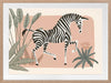 Graceful zebra stepping through leafy jungle plants on a soft peach background, from the Little Tails Collection by Urban Road.