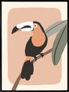 Friendly toucan perched on a branch with large leaves and a blush pastel surround, from the Little Tails Collection by Urban Road.