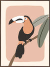 Friendly toucan perched on a branch with large leaves and a blush pastel surround, from the Little Tails Collection by Urban Road.