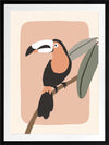 Friendly toucan perched on a branch with large leaves and a blush pastel surround, from the Little Tails Collection by Urban Road.