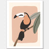 Friendly toucan perched on a branch with large leaves and a blush pastel surround, from the Little Tails Collection by Urban Road.